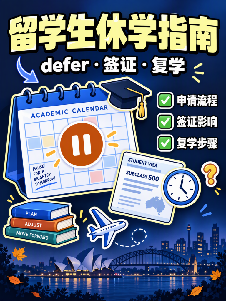 小红书版留学生休学指南封面：包含申请流程、签证影响、复学步骤清单